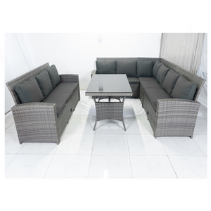 HIGH QUALITY CHEAP PRICE PE RATTAN WICKER HOME FURNITURE  L SOFA SET WITH BENCH