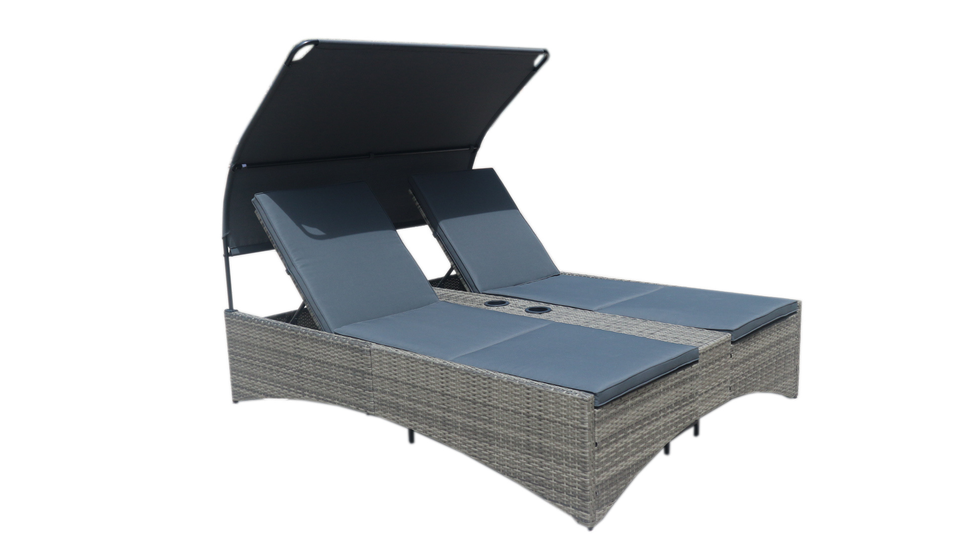 HIGH QUALITY CHEAP PRICE PE RATTAN WICKER GARDEN FURNITURE  DOUBLE  SUNBED WITH COVER