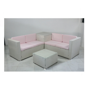 HIGH QUALITY CHEAP PRICE PE RATTAN WICKER GARDEN FURNITURE CONNER SOFA SET WITH CUSHION BOX