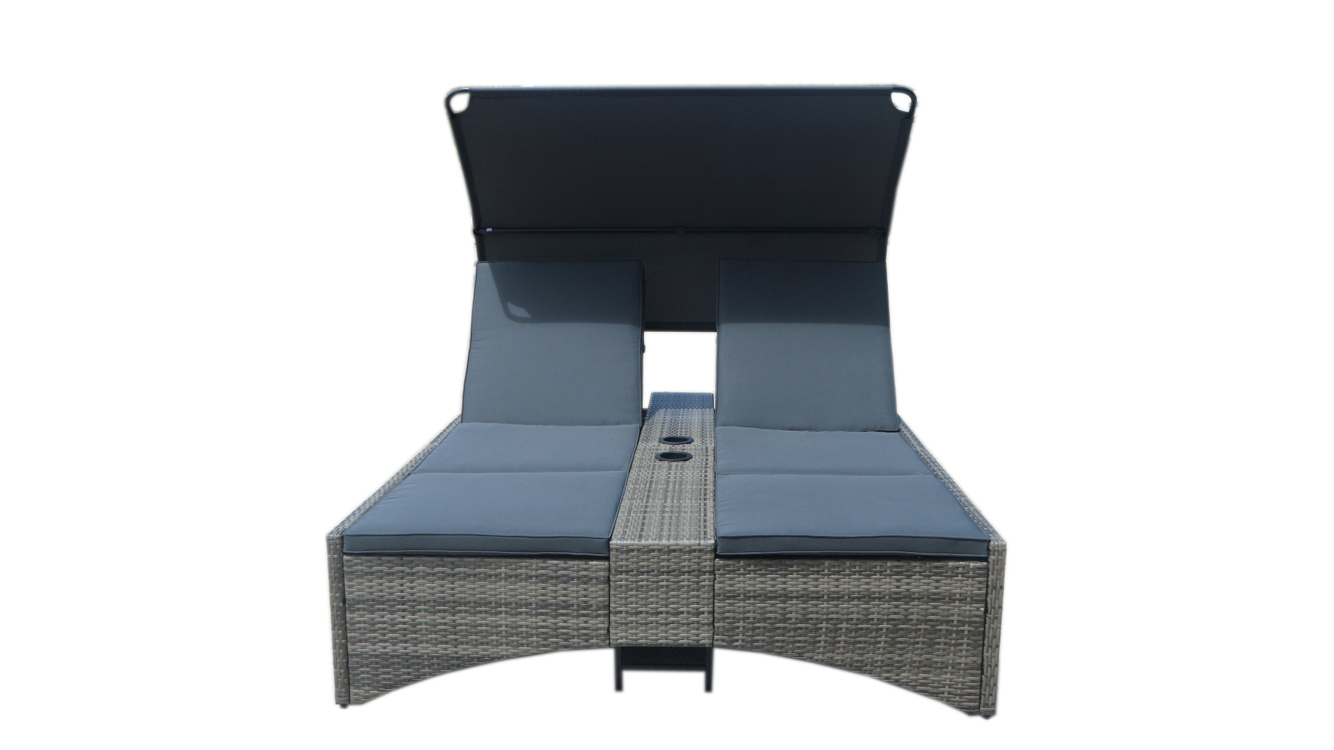 HIGH QUALITY CHEAP PRICE PE RATTAN WICKER GARDEN FURNITURE  DOUBLE  SUNBED WITH COVER