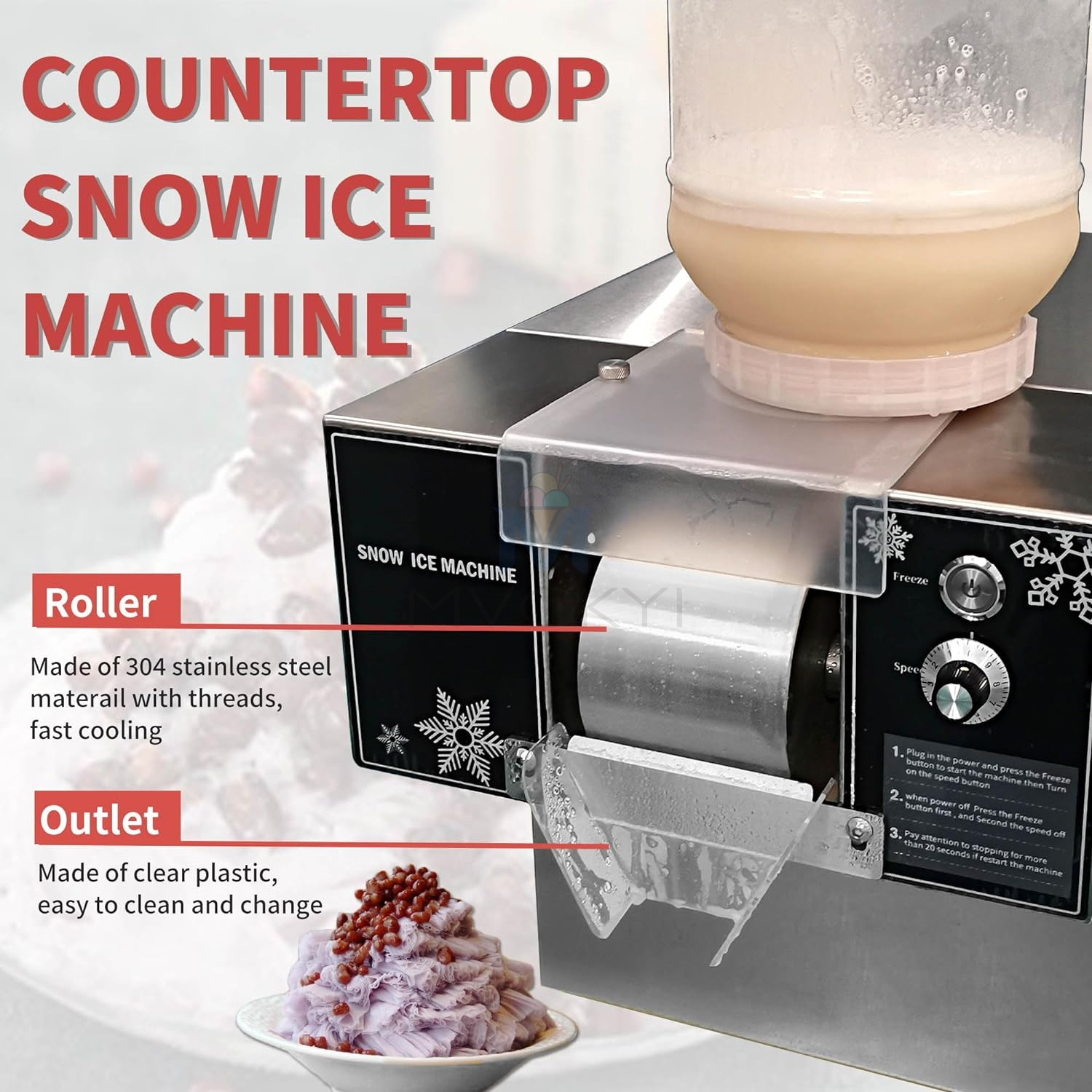 Mvckyi 160KG/24H commercial ice cream equipment Snow Ice Shaving bingsu Machine korea snowflake shaved ice machine