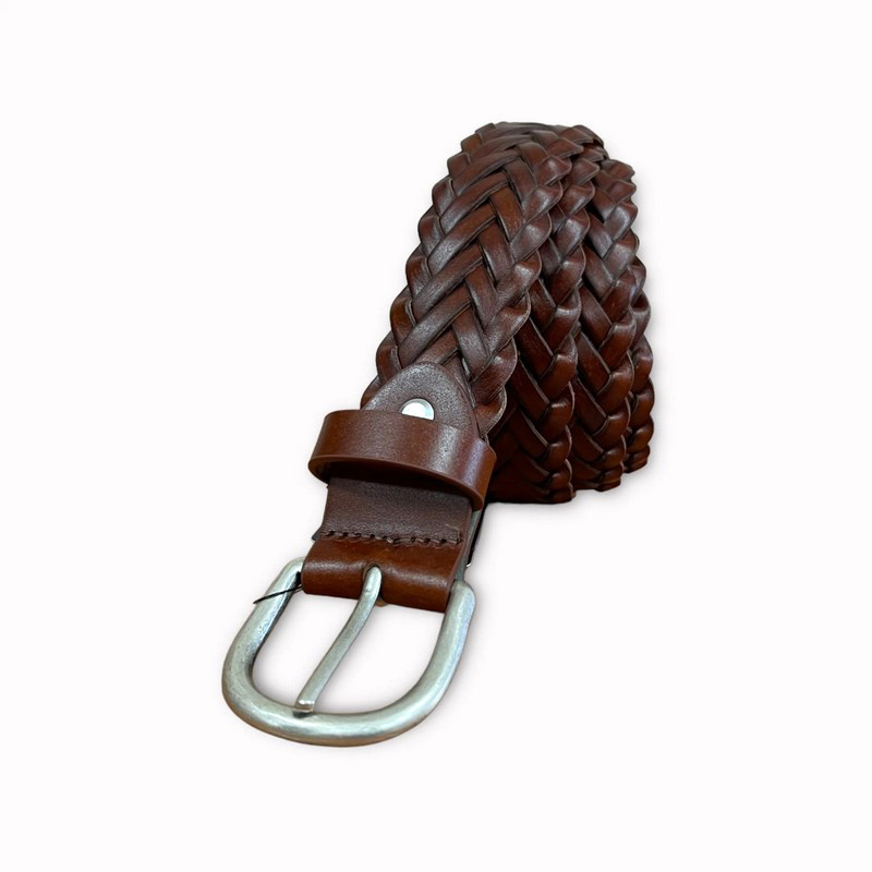 100% Top Quality Man Bonded Leather Braided Belt 35 mm Width Silver Buckle Nickel Free Antiallergic Young Style