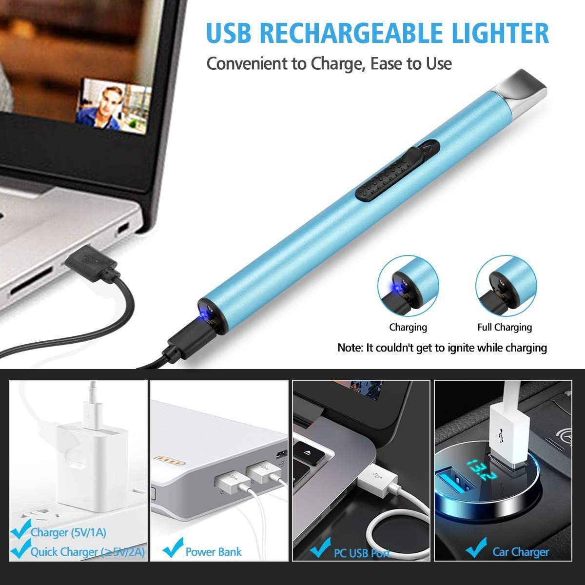 MLT137 Candle Lighter Electric Rechargeable Arc Lighter with Cute Sleek Design USB Portable Lighter Long Perfect for Kitchen