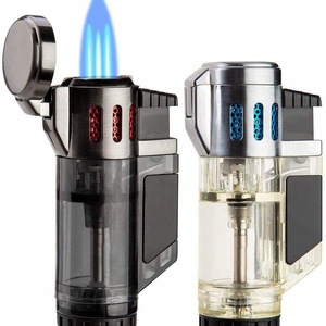 MLT26 Wholesale custom logo cigarette gas butane lighter 3 flame Jet Torch Lighter for Smoking