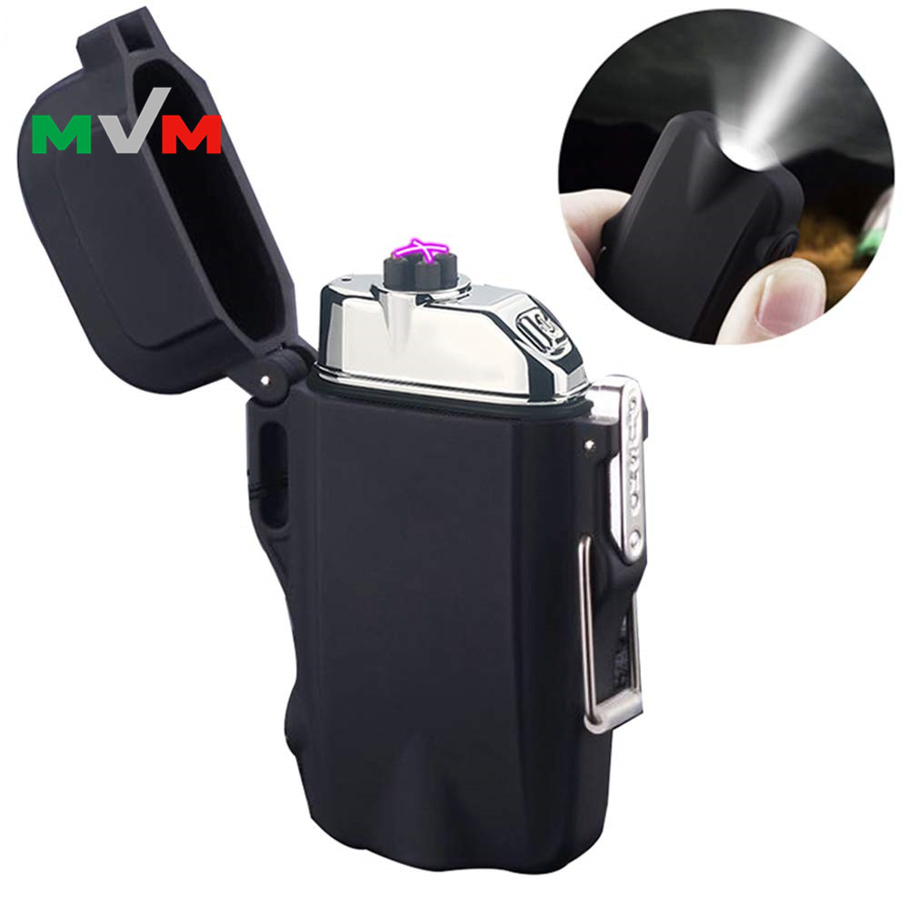 MLT209 USB Rechargeable Custom Flameless Waterproof Electric Lighter with Flashlight Camping Hiking Outdoor Survival Lighter