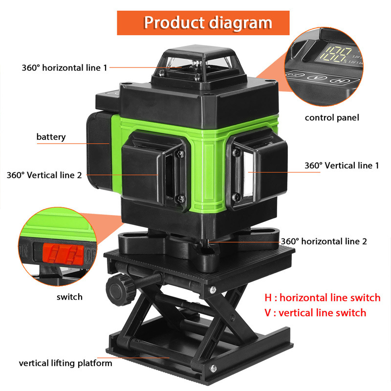 360 Self Leveling Rotary Green Laser Levels 4D Line Laser Level Cross Line Laser Surveying Measuring Tools