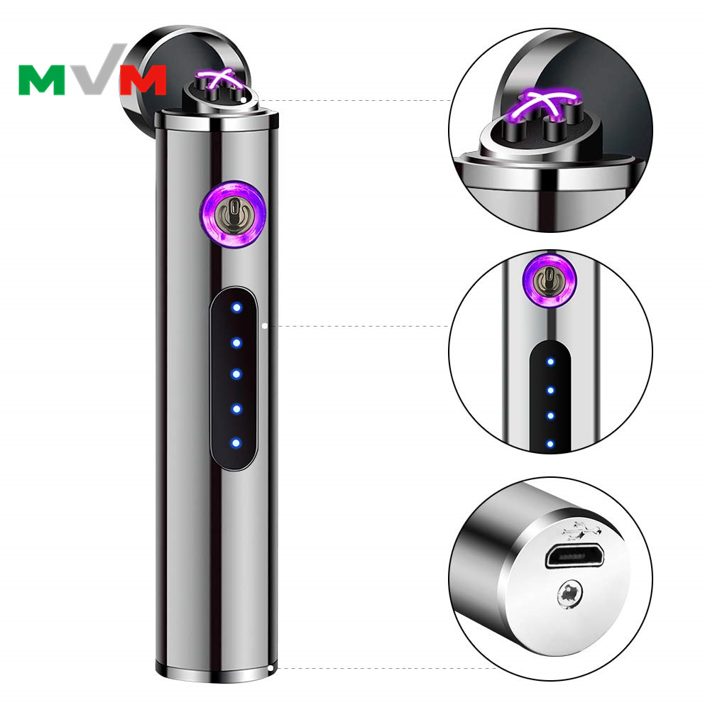 MLT233 New Portable Electronic Lighter USB Arc pipe Lighter with LED Button and Battery Indicator