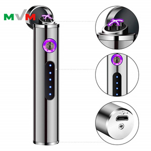 MLT233 New Portable Electronic Lighter USB Arc pipe Lighter with LED Button and Battery Indicator