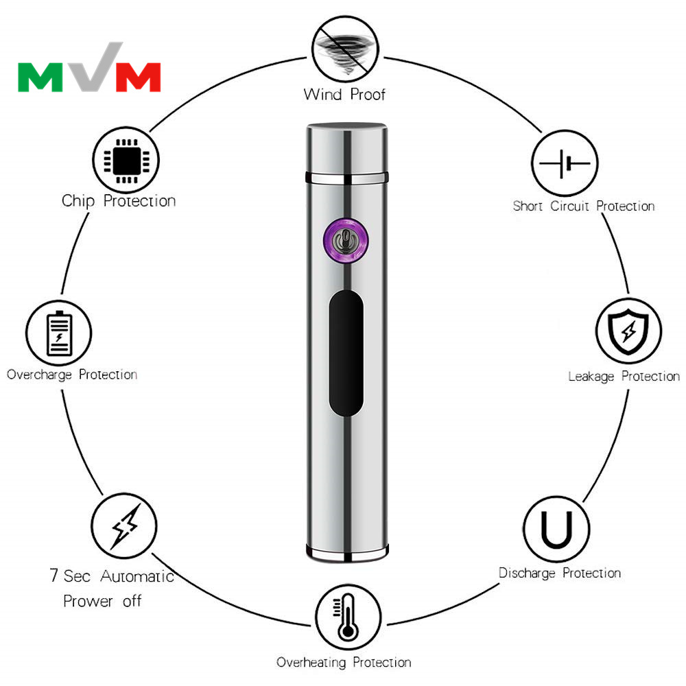 MLT233 New Portable Electronic Lighter USB Arc pipe Lighter with LED Button and Battery Indicator