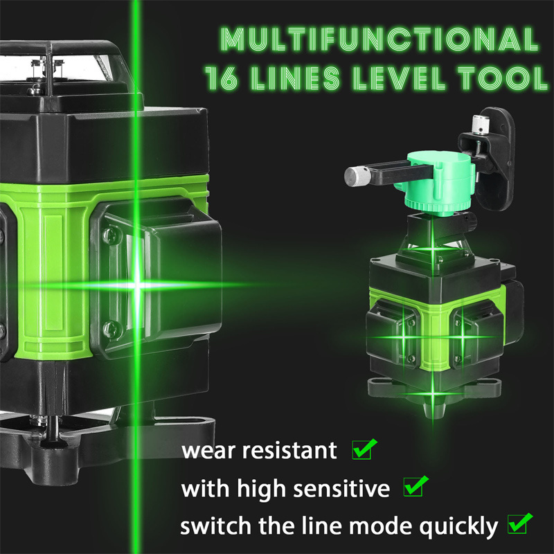 High Quality 4D 12/16 Lines Green Line Laser Level For Ground Leveling With Magnetic Support With Remote Control