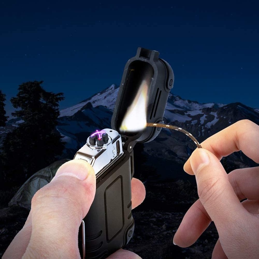 MLT234 Waterproof Arc USB Rechargeable Windproof Flameless Electric Lighter with Emergency Whistle For Outdoors Camping Survival