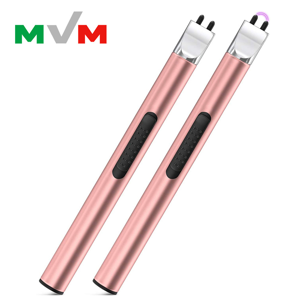 MLT137 Rose Gold Candle Lighter Electric Arc Rechargeable USB Flameless Grill Lighter Long for BBQ Camping