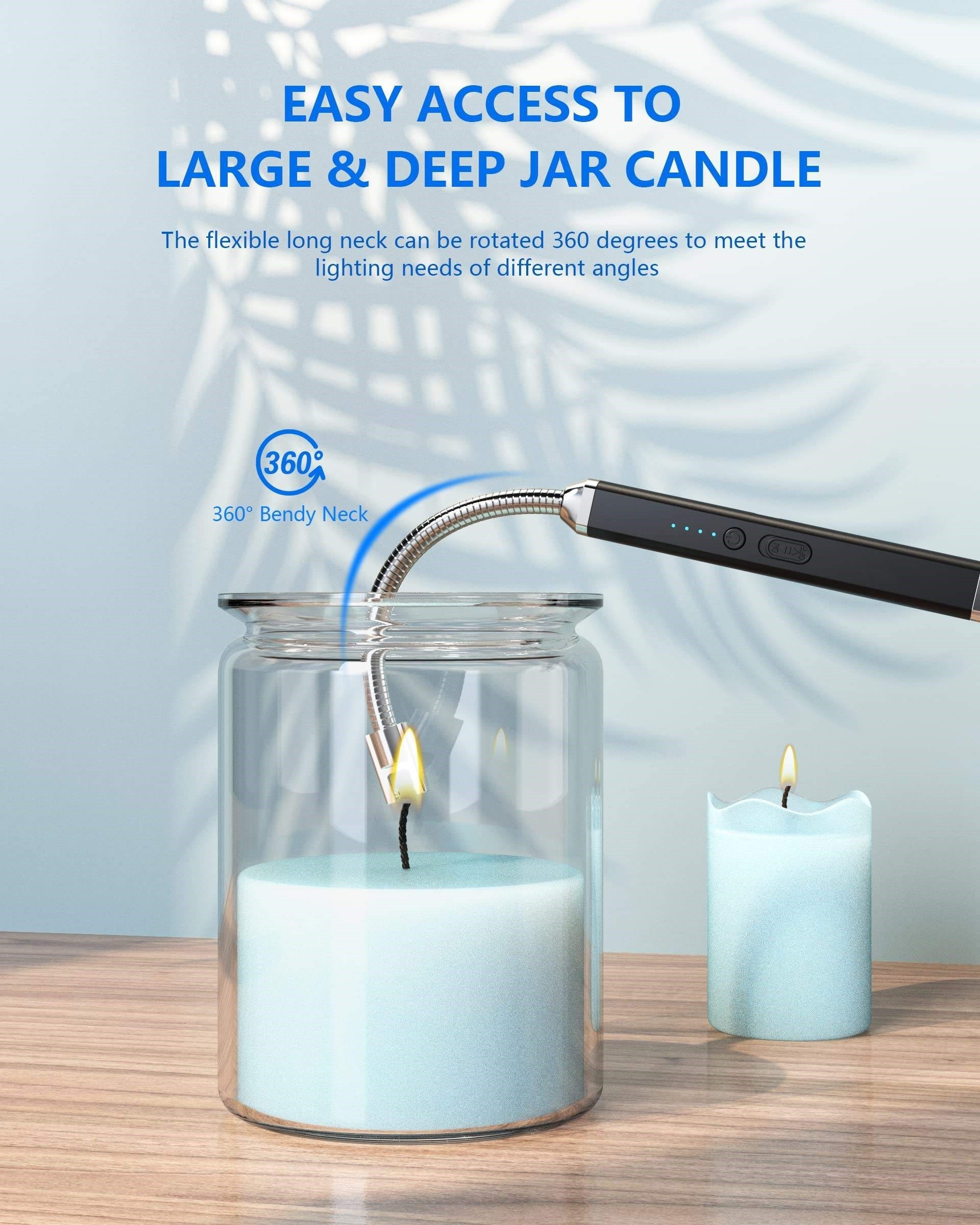 Candle Electric Lighter Rechargeable Arc Lighter with LED Display 360 Flexible Neck Flameless Grill Lighters for Candle