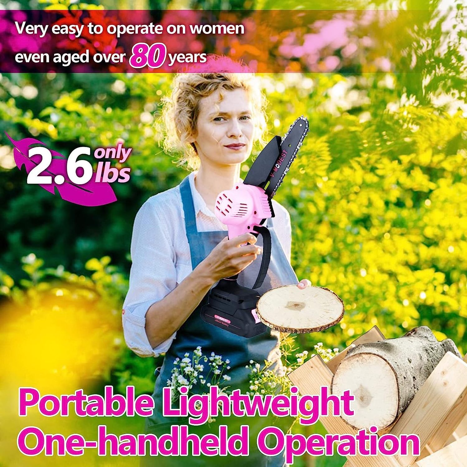 2023 New Plastic Pink 6 Inch Electric Mini Chain saw  Kit Battery Powered Handheld Cordless Chainsaw