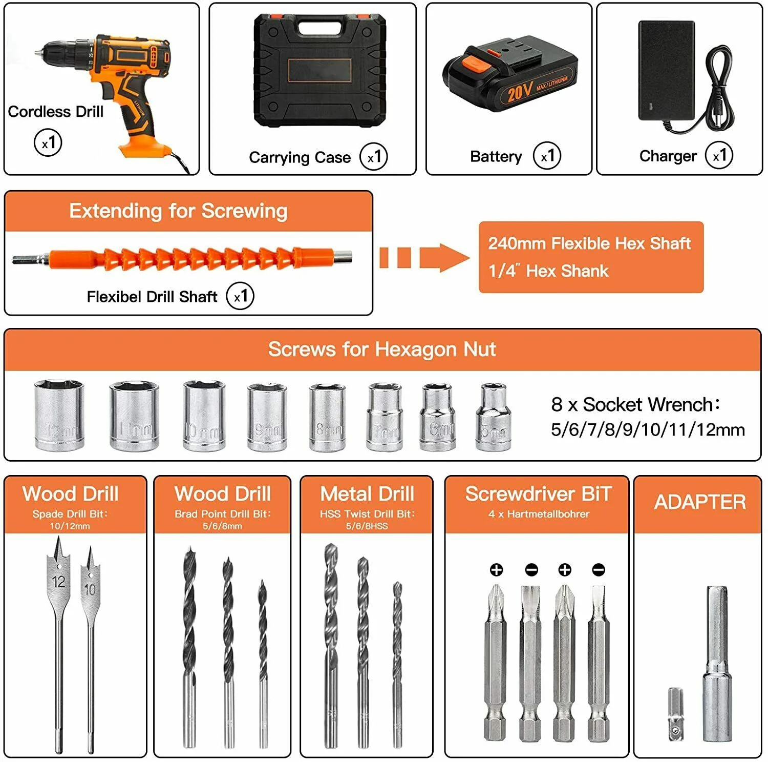 PD13 24pcs Customizable Hot Selling Cordless Impact Drill 20V Electric Mini Screwdriver  Power Drill Wholesale