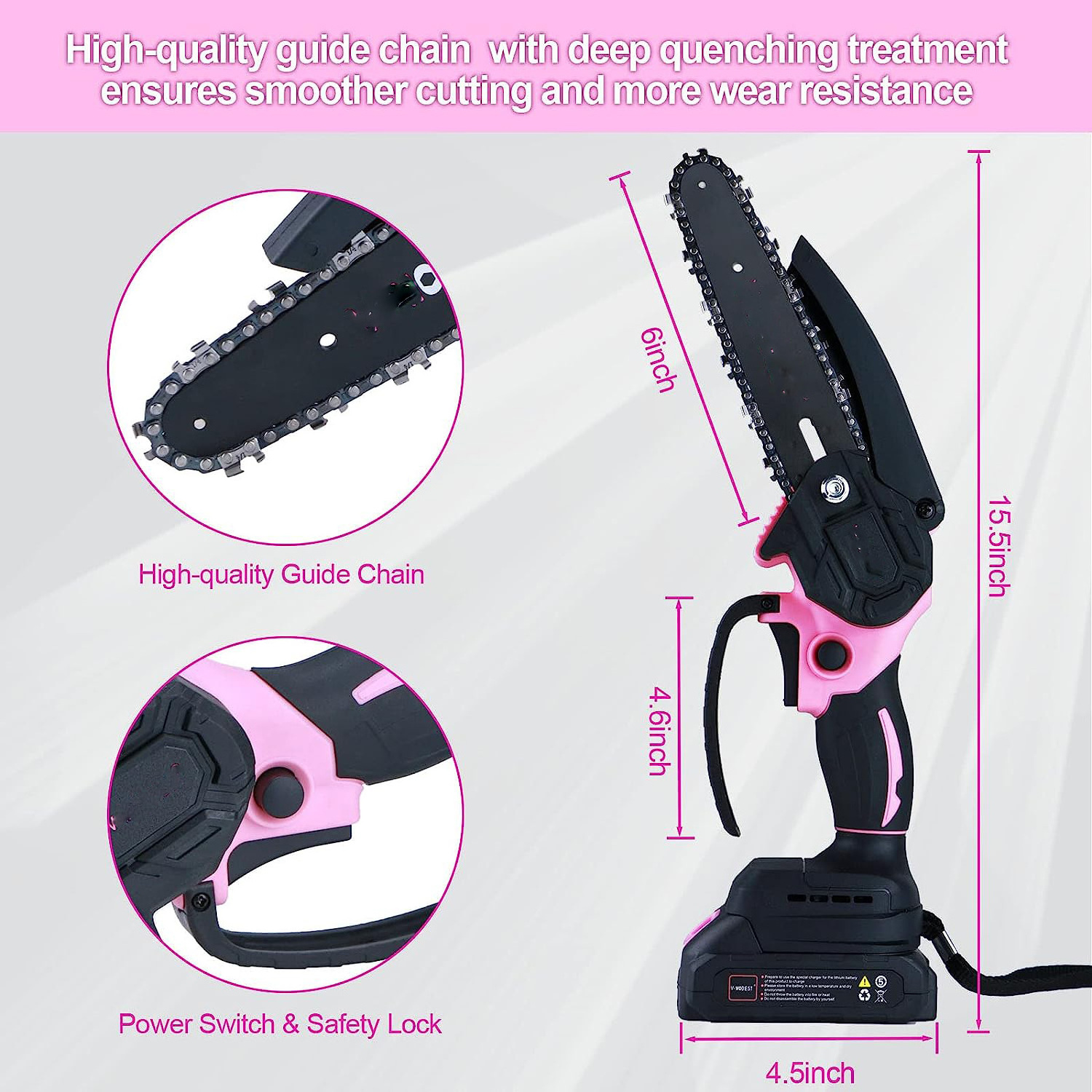 2023 New Plastic Pink 6 Inch Electric Mini Chain saw  Kit Battery Powered Handheld Cordless Chainsaw