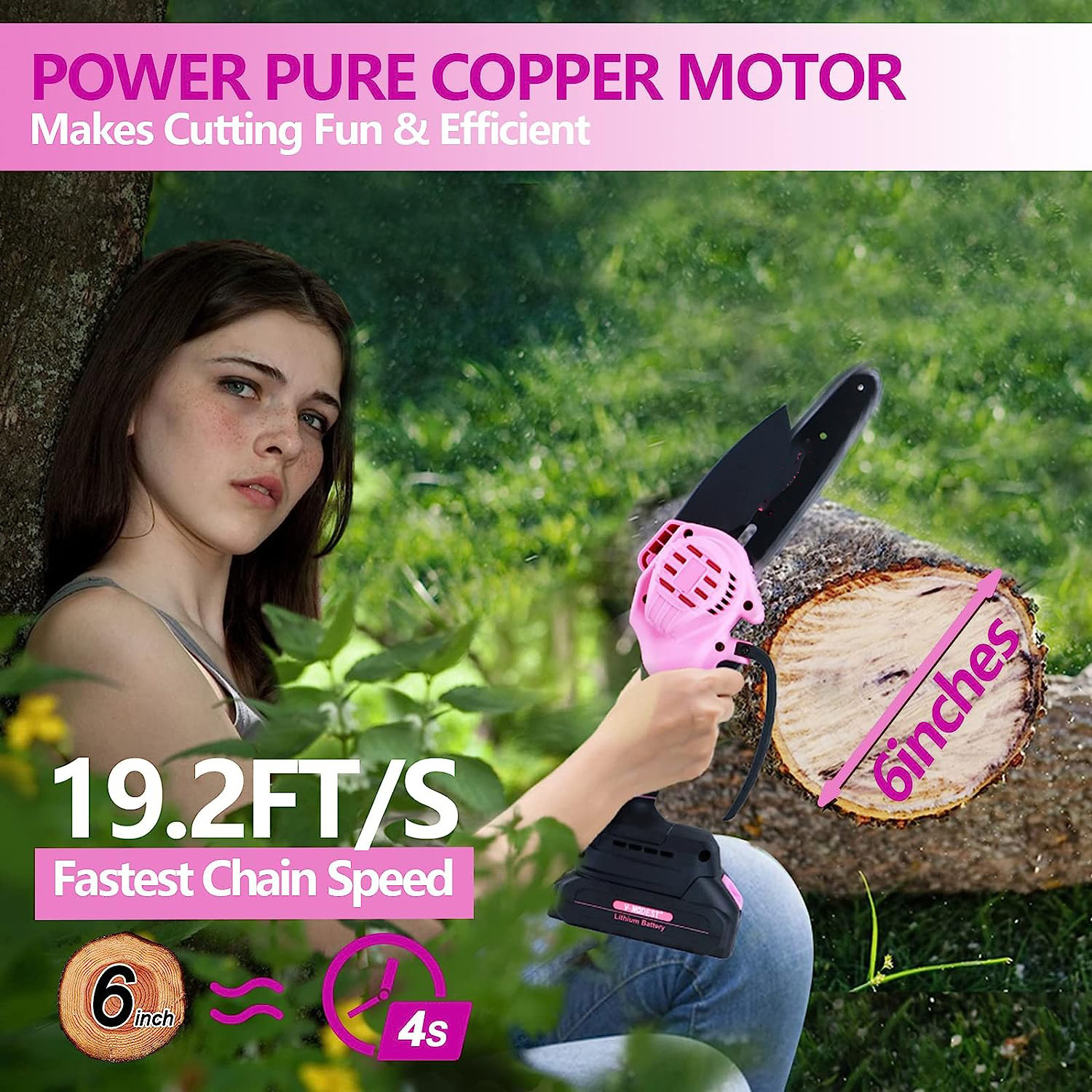 2023 New Plastic Pink 6 Inch Electric Mini Chain saw  Kit Battery Powered Handheld Cordless Chainsaw