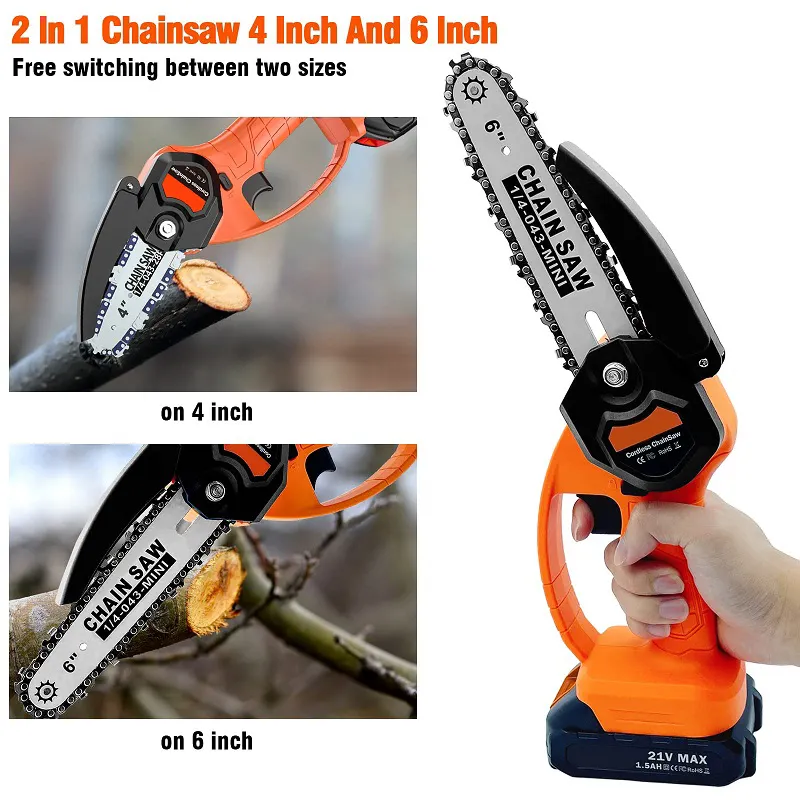 CS09 mini electric cordless chainsaw 6 inch battery power 21V wireless 4 stroke chainsaw