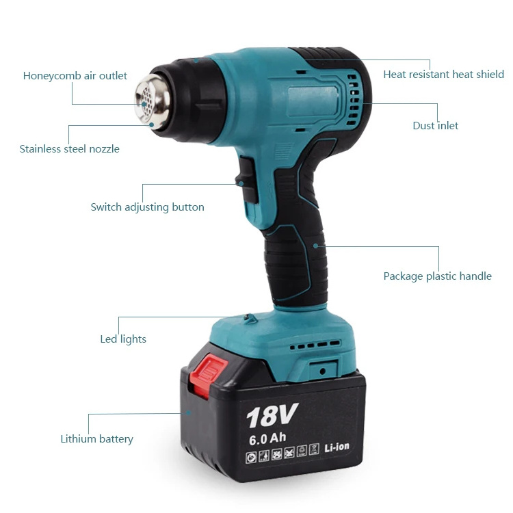 MV-HG02 21V Cordless Rechargeable Battery Heating Heat Gun Tool Fast Heating Portable Hot Air Gun