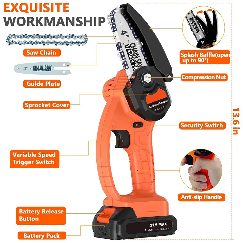 CS09 mini electric cordless chainsaw 6 inch battery power 21V wireless 4 stroke chainsaw