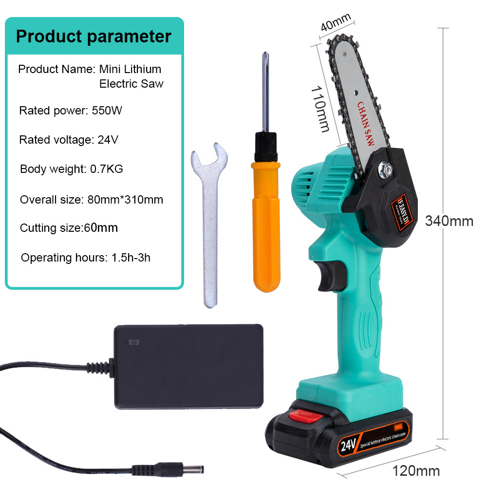 4 Inch Mini Chainsaw Cordless Electric Saw With LED Illuminator Protective Cover For Branch Wood Cutting Mini Electric Chainsaw