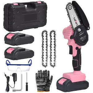 Mini Electric Chainsaw 4 Inch SOYUS Battery Chainsaw with 2 Batteries One-Hand Portable  Trimming Branch Wood Cutting Pink