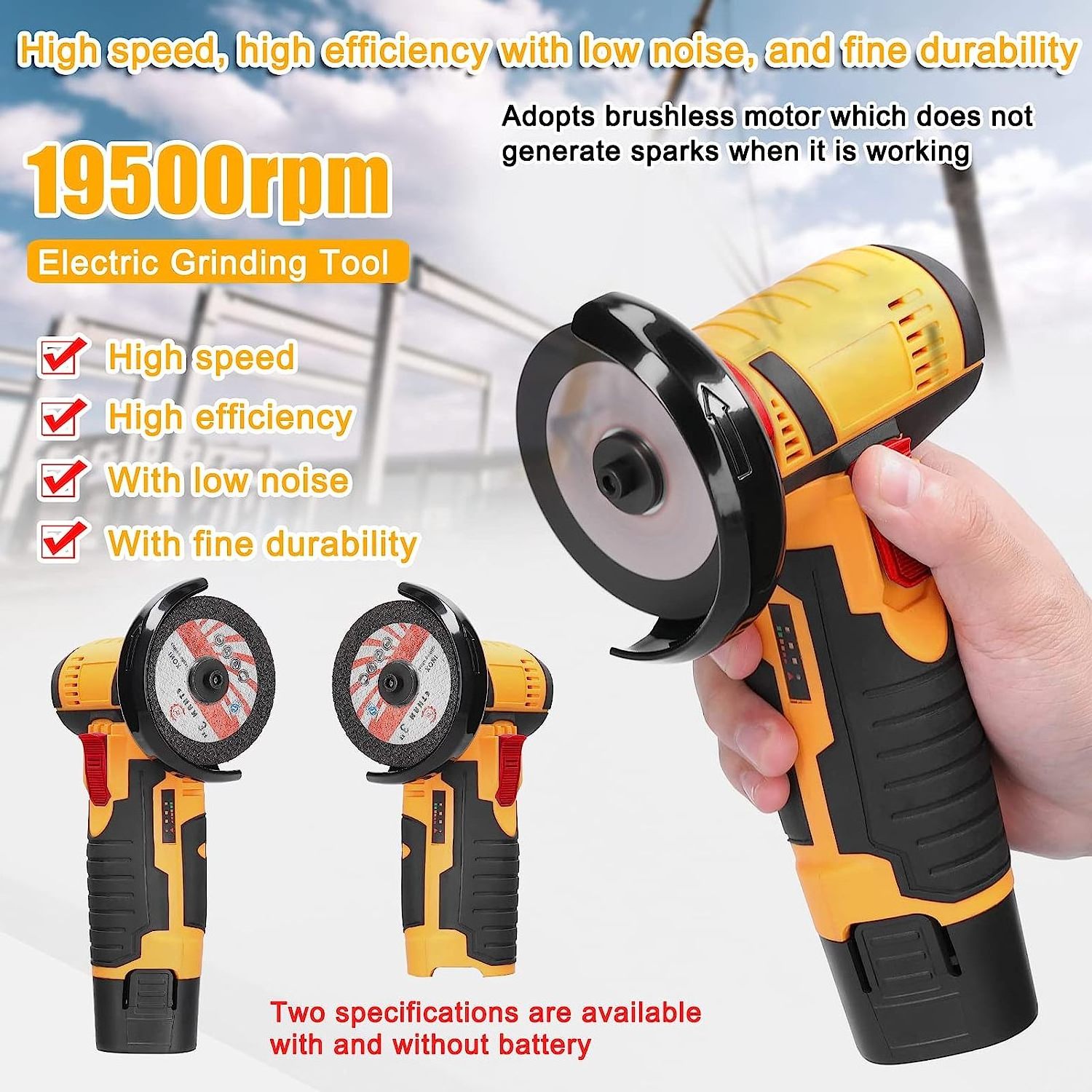 12V Electric Cordless Angle Grinder with 2 Cutting Disc Mini Handheld Grinding Tool for Cutting Polishing