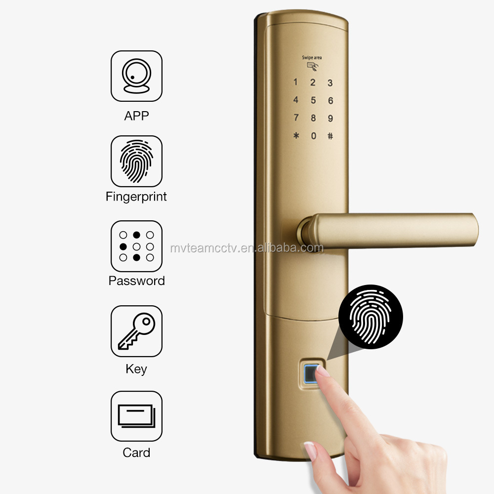 Remote Control Gold Door Lock System Electric Intelligent Finger Print Smart Security Door Lock