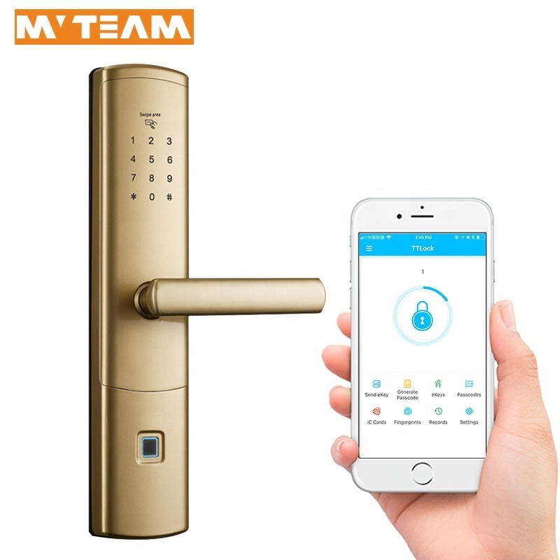 Remote Control Gold Door Lock System Electric Intelligent Finger Print Smart Security Door Lock