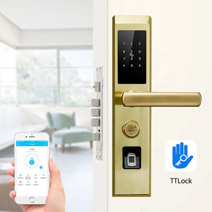 5 Star Hotel Door Lock Digital Card Fingerprint Double Sided Door Handle Lock Gold Color Numeric Door Lock