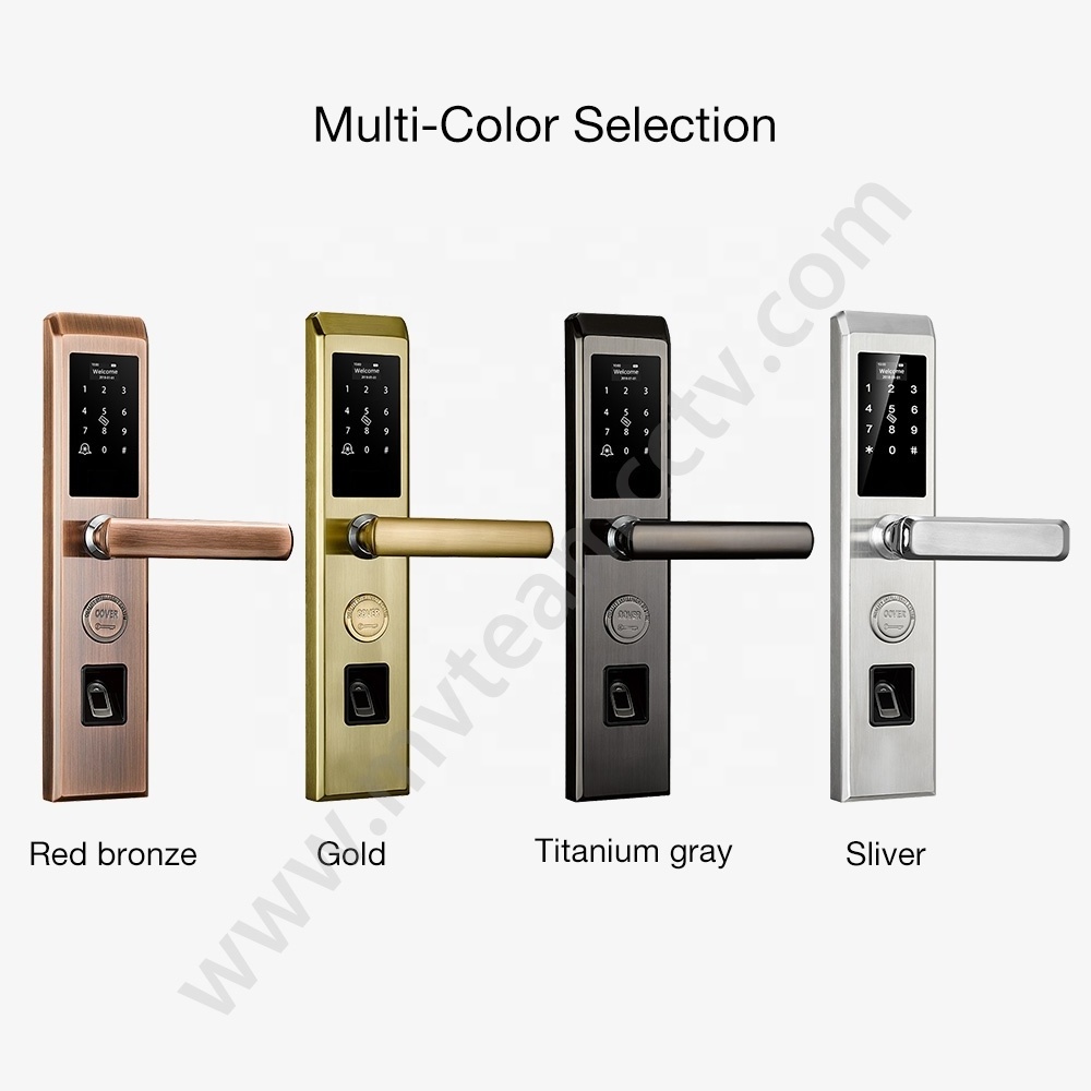 5 Star Hotel Door Lock Digital Card Fingerprint Double Sided Door Handle Lock Gold Color Numeric Door Lock