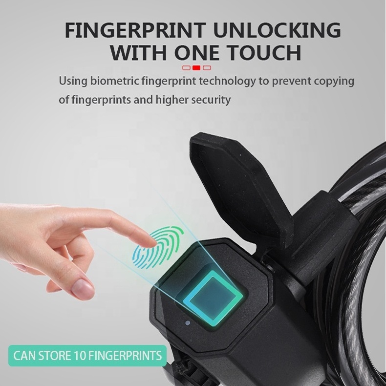 wholesale Stainless steel smart bike lock Waterproof Portable fingerprint lock for bike scooter motorcycle bicycle cable lock