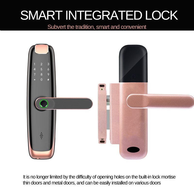 fechadura digital security keyless intelligent thin door smart lock tuya ttlock biometric fingerprint smart handle door lock