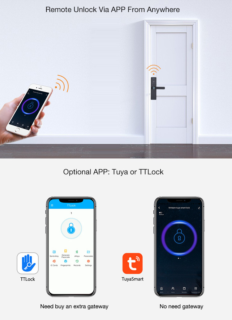 WiFi TTLock APP Smart Fingerprint Home Hotel Smart Door Lock Tuya NB-IOT Lock Small Size