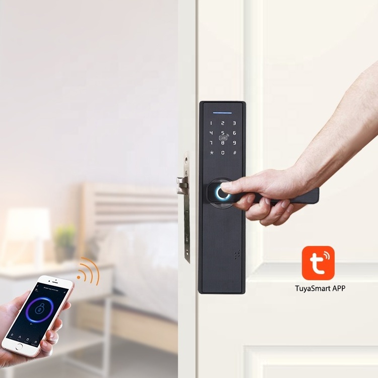 Tuya Or TTLock APP Figerrpint Smart Door lock with Handle Support Send Temporary Passcode