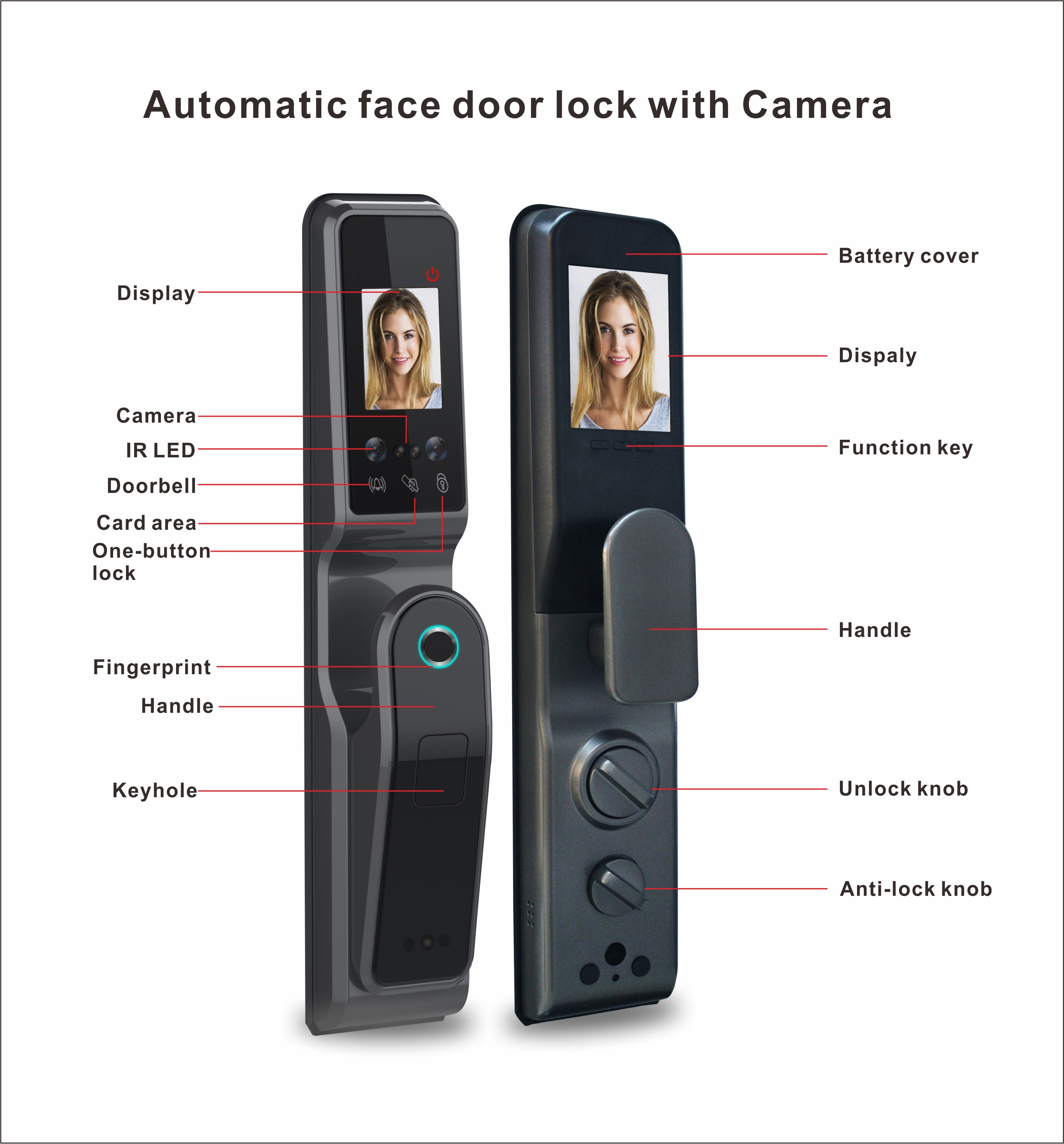 Wifi Tuya Face Recognition  Fully automatic Security Electric Digital door Lock electronic Smart Fingerprint Locks with Camera