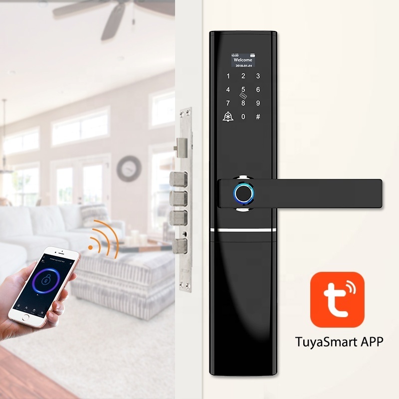 Tuya Or TTlock  WiFi APP Smart Door Lock Wireless Biometric fingerprint Code Card Outdoor Door Handle Digital Keyless Lock