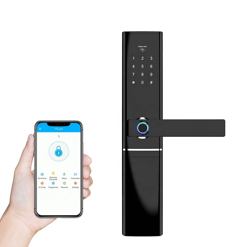 Home Office Hotel Airbnb Villa Keyless Digital Smart Door Lock Handle With Fingerprint  tuya APP Card Code  Key Unlock