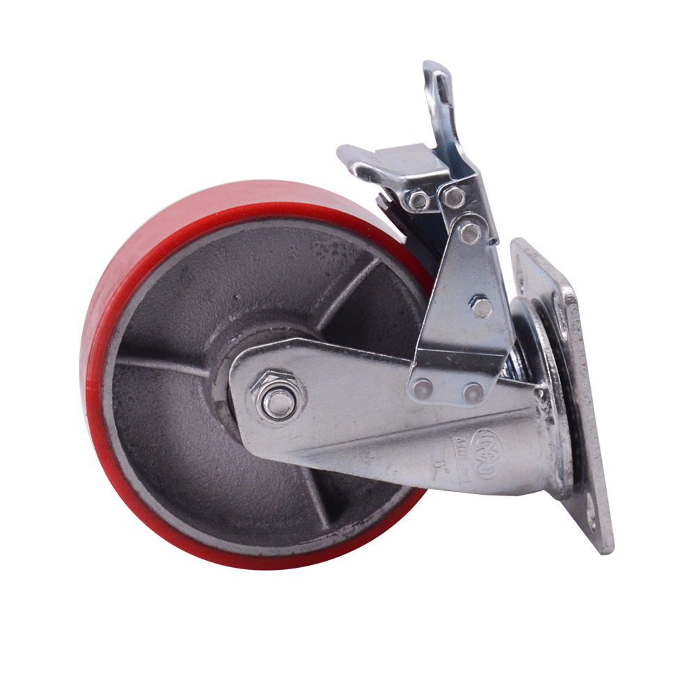 MW Caster High load capacity heavy duty cast iron core red pu fixed caster wheel for industrial