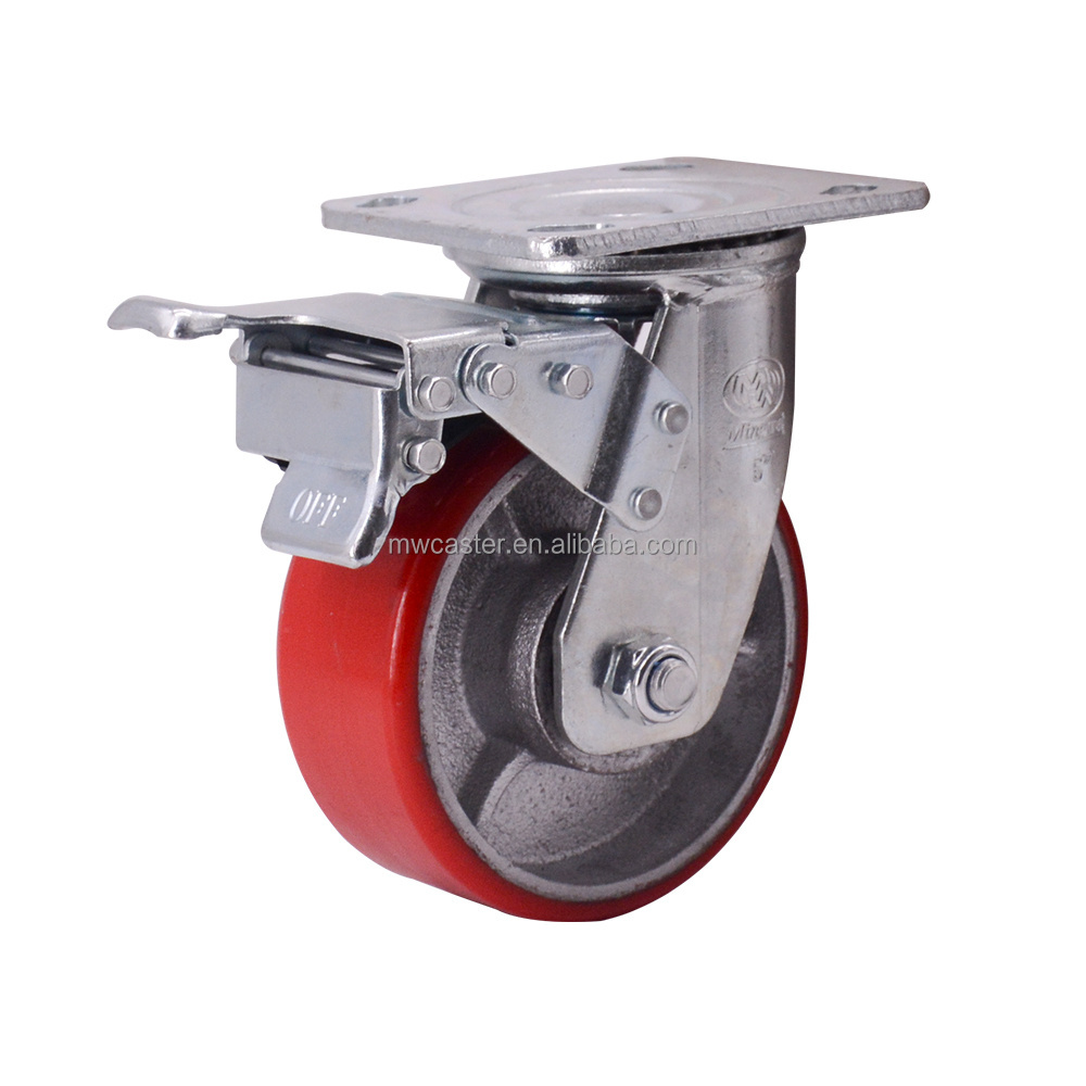 MW Caster Heavy Duty 6 inch 150mm  Castors Wheels  PU Cast Iron Castor Wheels Freno Ruedas pesadas For Heavy Trolley