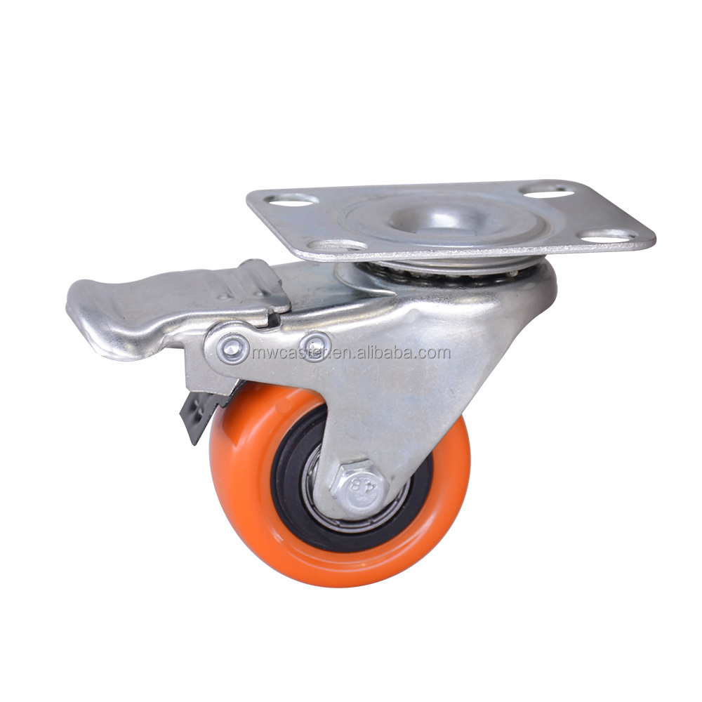 MW caster  2inch 50MM  light duty orange  360 with  brake Pvc PP rubber small furniture caster wheel