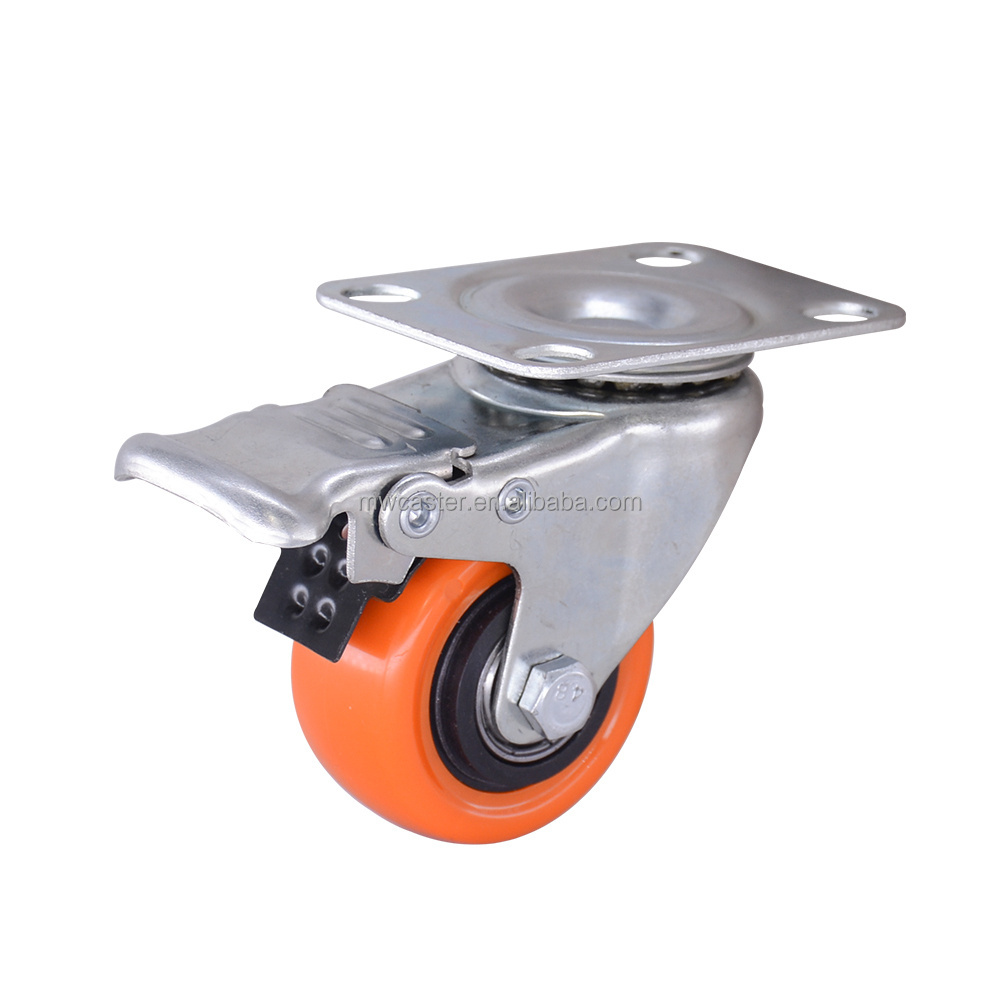 MW caster  2inch 50MM  light duty orange  360 with  brake Pvc PP rubber small furniture caster wheel