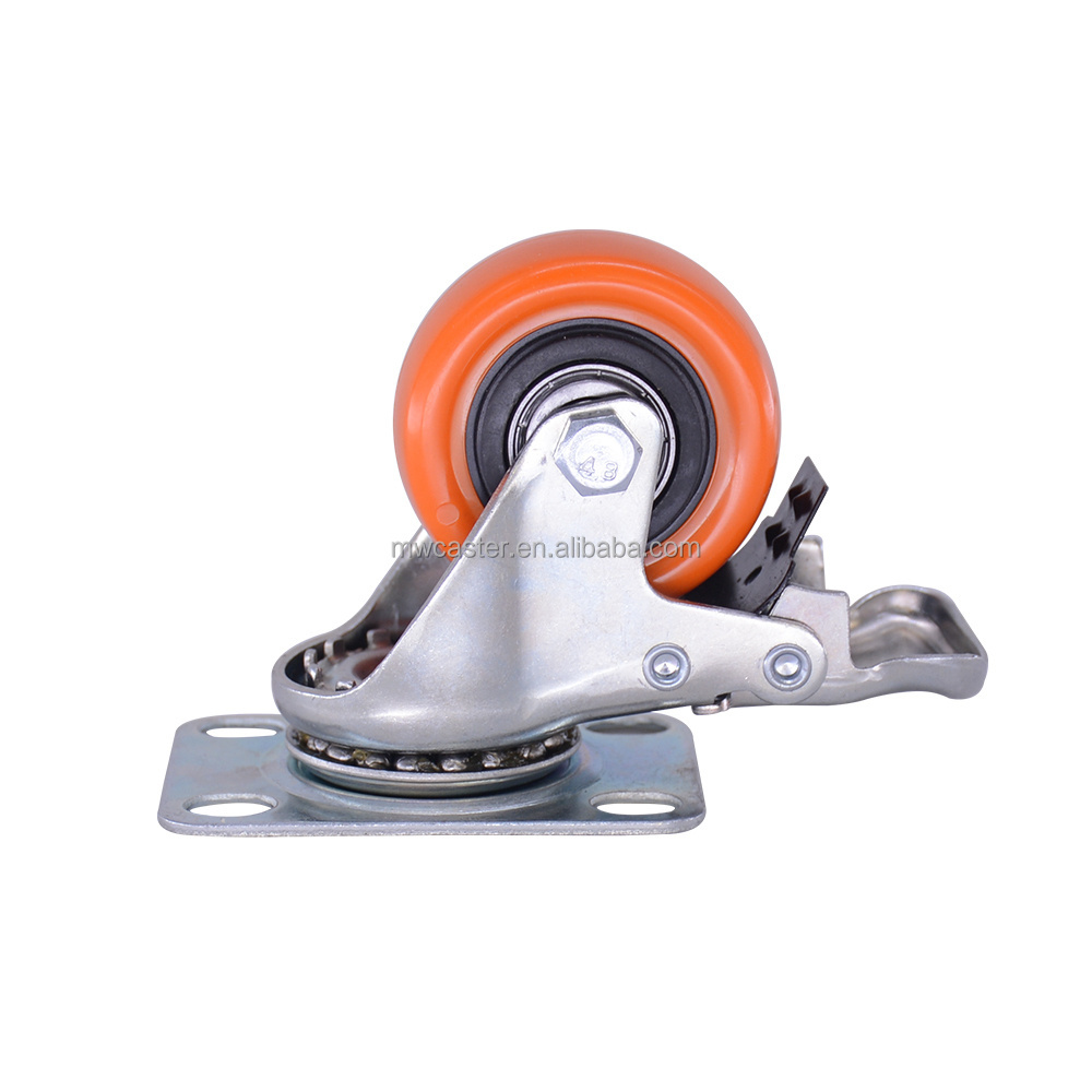 MW caster  2inch 50MM  light duty orange  360 with  brake Pvc PP rubber small furniture caster wheel