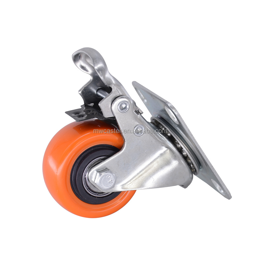 MW caster  2inch 50MM  light duty orange  360 with  brake Pvc PP rubber small furniture caster wheel