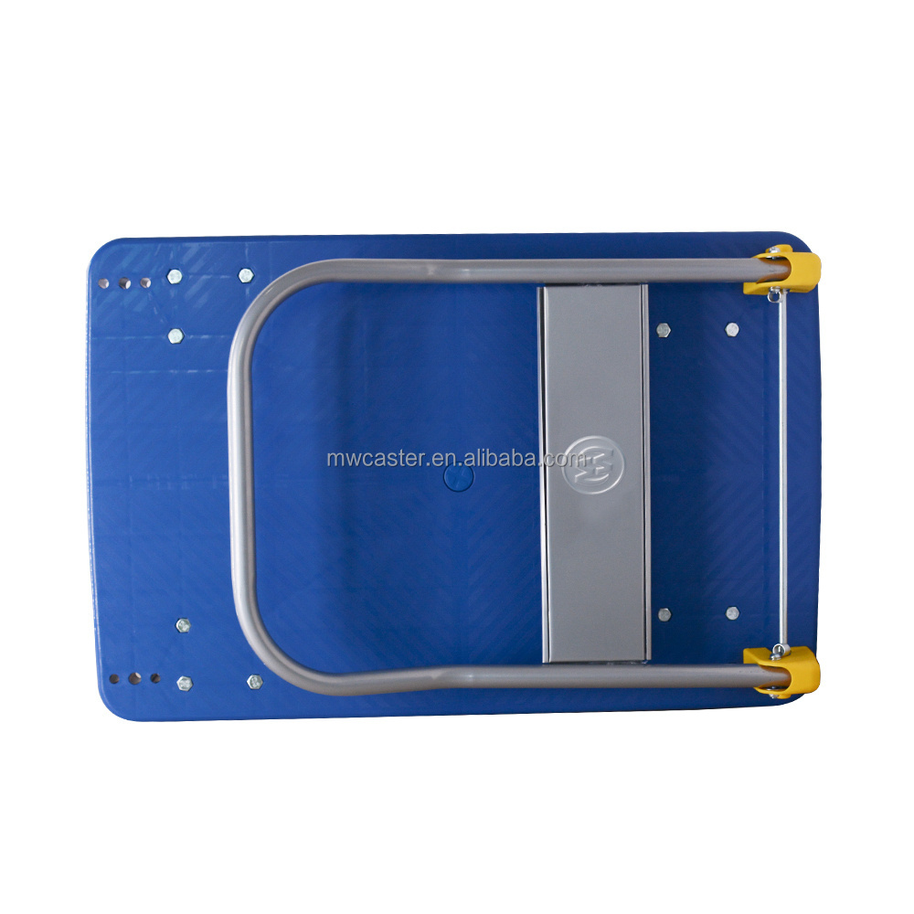 MW trolley  manufactory  150kg/200kg/300kg/400kg/500/600kg blue plastic foldable platform  trolley  for warehouse