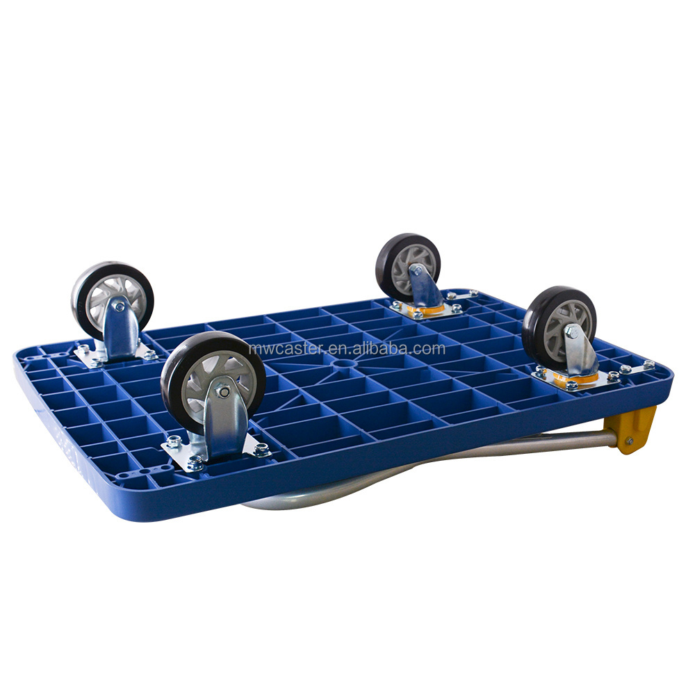 MW trolley  manufactory  150kg/200kg/300kg/400kg/500/600kg blue plastic foldable platform  trolley  for warehouse