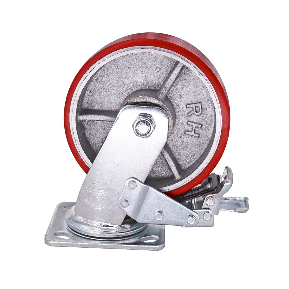 MW Caster High load capacity heavy duty cast iron core red pu fixed caster wheel for industrial