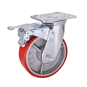 MW Caster High load capacity heavy duty cast iron core red pu fixed caster wheel for industrial