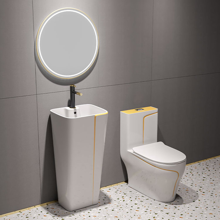 Bathroom porcelain sanitary ware wc p-trap/s-trap water closet toilet bowl and sink one piece ceramic commode toilet set