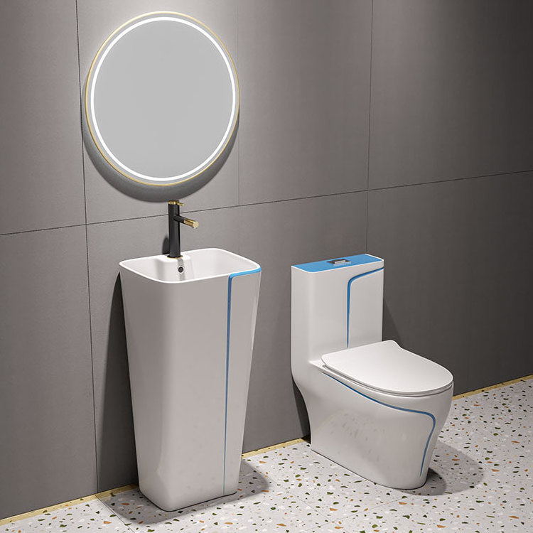 Bathroom porcelain sanitary ware wc p-trap/s-trap water closet toilet bowl and sink one piece ceramic commode toilet set